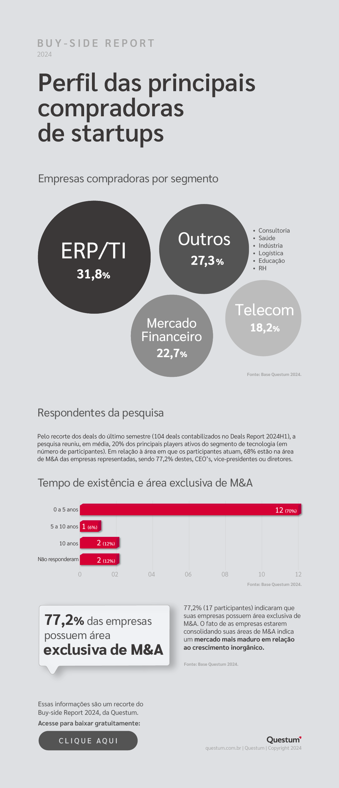 Infográfico Buy-side Report 2024 Questum: perfil dos compradores de empresas de tecnologia no Brasil